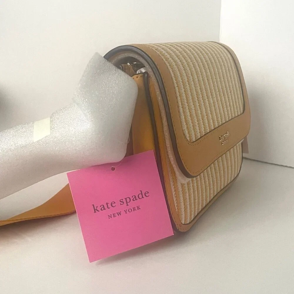 Kate Spade Buddie Stripe Yellow Leather Crossbody Clutch